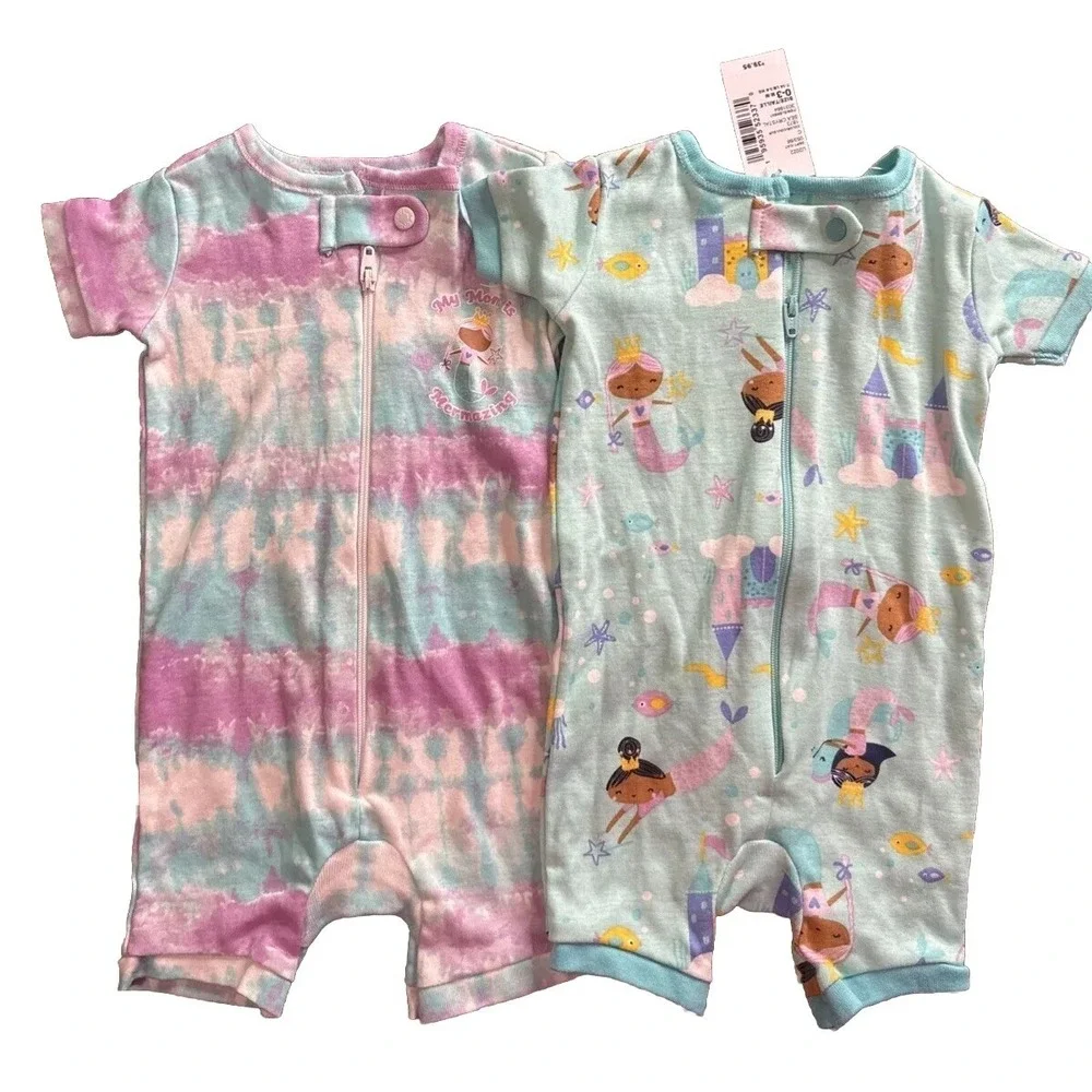 The Children's Place Mermaid Snug‎ Fit Cotton 1 Piece Pajamas 0-3 Mos NWT 2-Pk